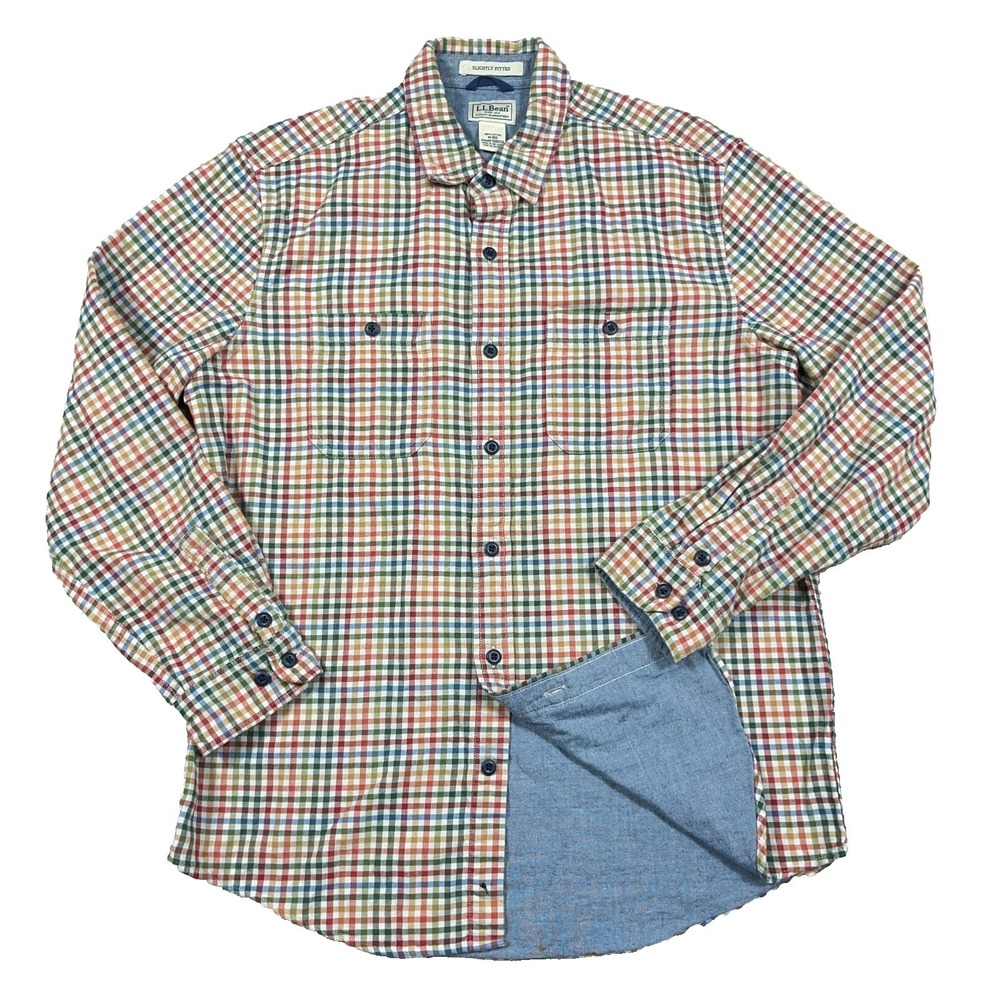 LL Bean Shacket Men Medium Multi Plaid Shirt Jacket Lined Button Up Oxford Prep